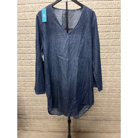Cupshe Dresses & Skirts - Cupshe Blue Denim V-Neck Long Sleeve Shift Dress CAA05A3H080UU XL NEW